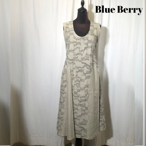 Blue Berry hørkjole sammesat mønster/ensfarvet sand - Kjoler Stine Ko