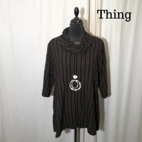 Thing design tunika med krave og 3/4 rme stribet Chokolade Brun