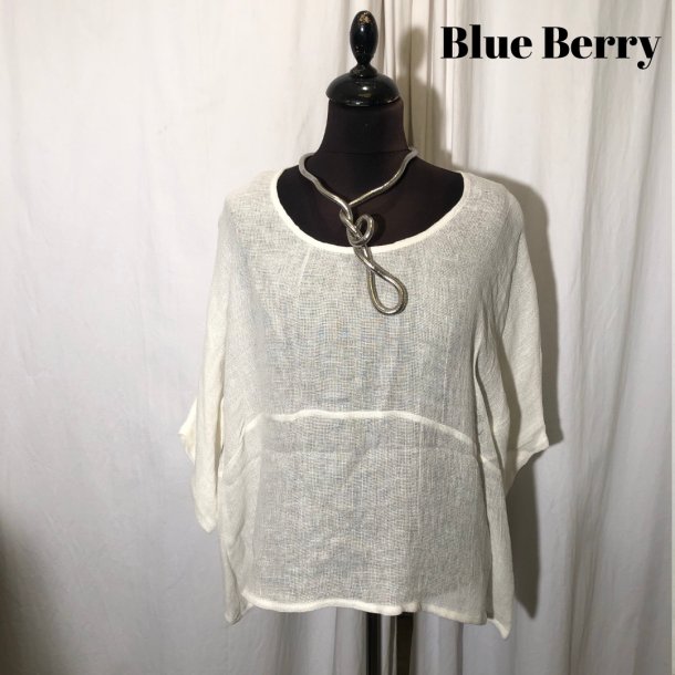 Blue Berry rough bluse med dryp hvid