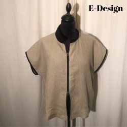 E-Design bluse med lynlås sammensat natur/sort