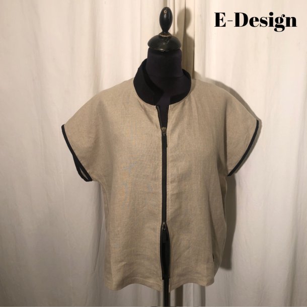 E-Design bluse med lynls sammensat natur/sort