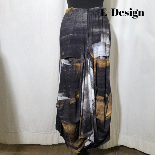E-Design vandfalds nederdel mnster sort/gul