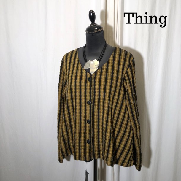 Thing design jakke med langt rme stribet gul/sort