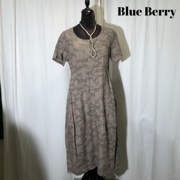 Blue Berry hørkjole med kort ærme mønster dådyr - - Stine &