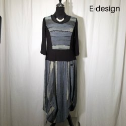 E-Design kjole med 3/4 rme stribet bl/grn/sort