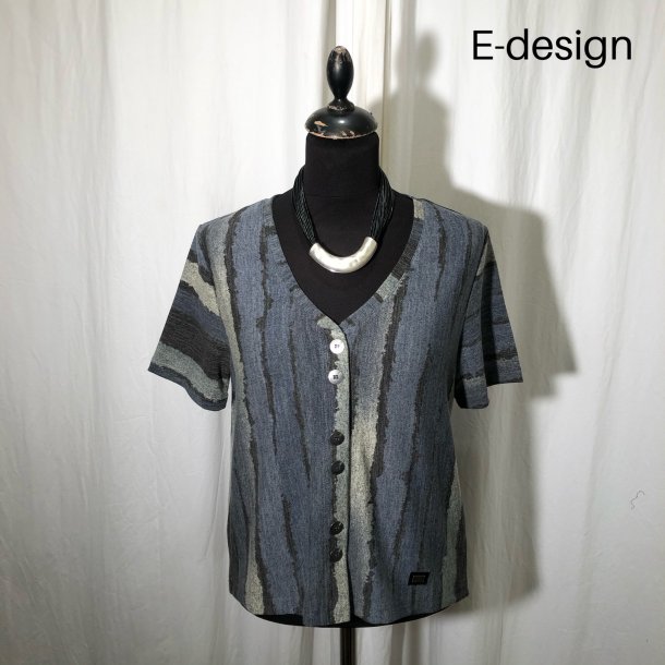 E-Design bluse/vest med knapper stribet grn/bl/sort