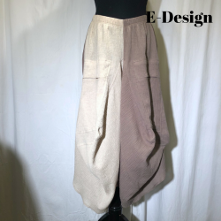 2025 E-Design vandfalds nederdel i crepet hr/bomuld 2-farvet ddyr/sand