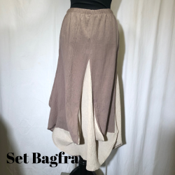 2025 E-Design vandfalds nederdel i crepet hr/bomuld 2-farvet ddyr/sand