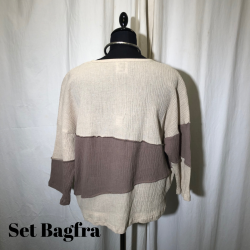 2025 E-Design bluse 2-farvet med 3/4 rme crepet hr/bomuld sand/ddyr