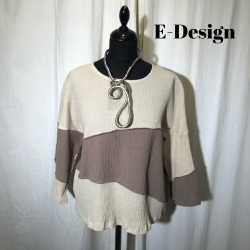 2025 E-Design bluse 2-farvet med 3/4 rme crepet hr/bomuld sand/ddyr