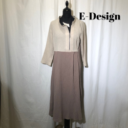 2025 E-Design 2-farvet kjole med lynls i hals crepet hr/bomuld sand/ddyr