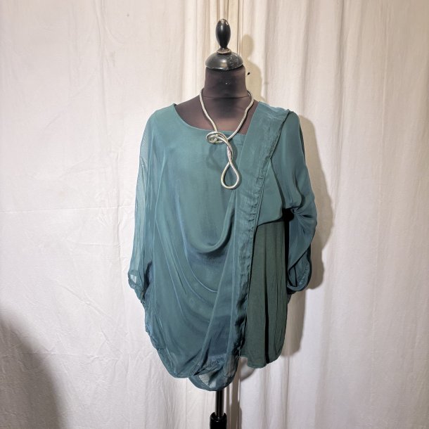 2026 Silke/viscose design tunika over-size med dryp og indertop flaskegr�n