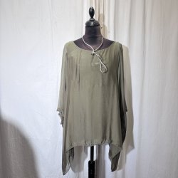 2026 Silke/Viscose design tunika over-size med dryp og indertop gyldengr�n