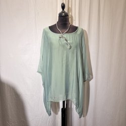 2026 Silke/Viscose design tunika over-size med dryp og indertop duset gr�n/bl�