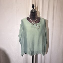 2026 Silke/Viscose klassisk bred bluse med indertop bl�/gr�n