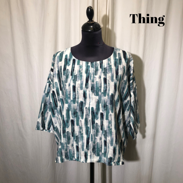 2024 Thing design hrbluse med vidde mnster Teal-grn/bl