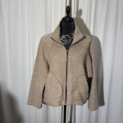 2026 Design uldjakke kort med lynl�s M�rk Beige