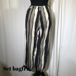 E-Design buks med asymetrisk afslutning i ben stribet kit/sort/mell