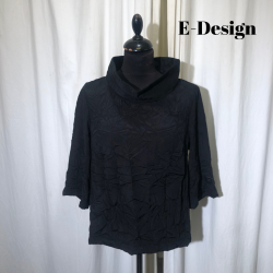E-Design crinkle kort bluse med krave 3/4 rme sort