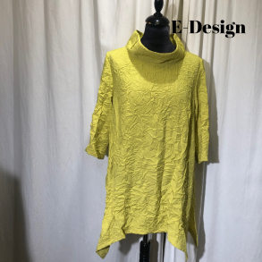 E-Design crinkle tunika med dryp og krave lime