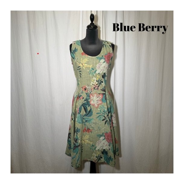 2024 Blue Berry hrkjole uden rme med sving blomsterprint grn/bl