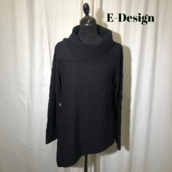 E-Design Skr bluse med twistet krave i strukturstof sort