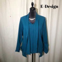 E-Design bluse med sjalskrave og r smme Petrol