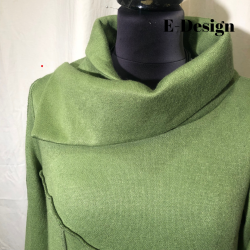 E-Design kjole med twistet krave i viscose &amp; kashmir blanding Lys grsgrn