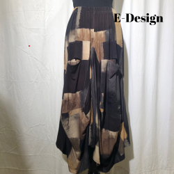 E-Design vandfaldsnederdel gylden mnster