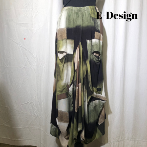 E-Design vandfaldsnederdel grsgrn mnster