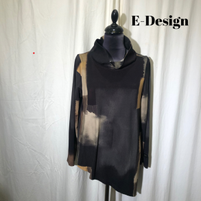 E-Design skr bluse med krave gylden mnster