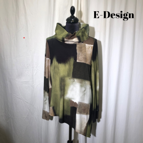 E-Design skr bluse med krave grsgrn mnster