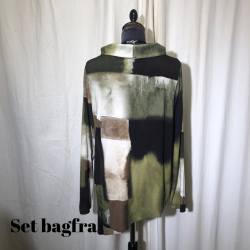 E-Design skr bluse med krave grsgrn mnster