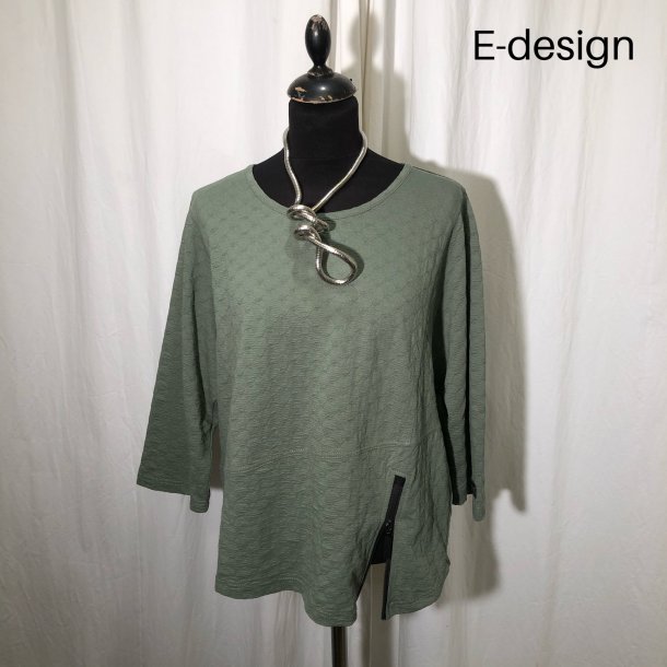 E-Design bluse med spids og lynls havgrn