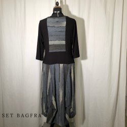 E-Design kjole med 3/4 rme stribet bl/grn/sort