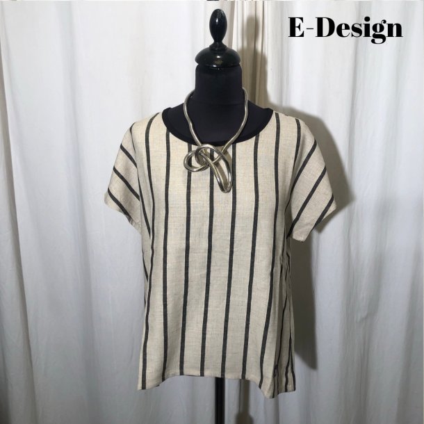 E-Design bluse med kort rme stribet sort/sand