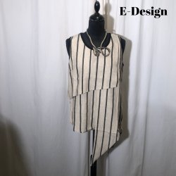 E-Design top med snipper stribet sort/sand