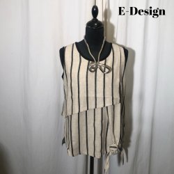 E-Design top med snipper stribet sort/sand